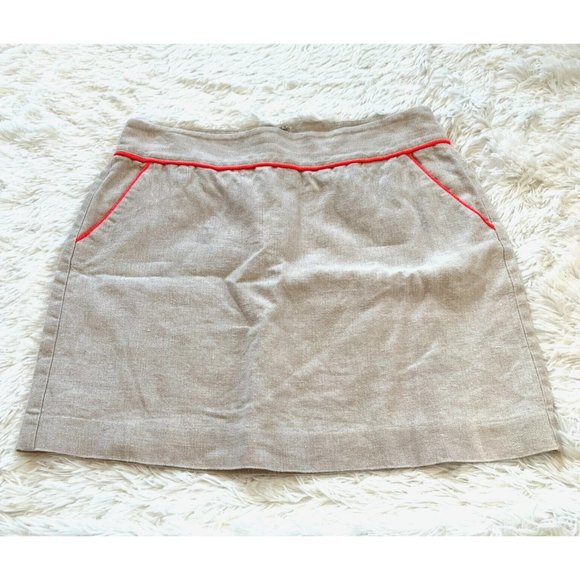 ANn Taylor Loft Womens Skirt Size 8 Beige Linen Pockets Contrast Trim Boho 14063 - Picture 1 of 8